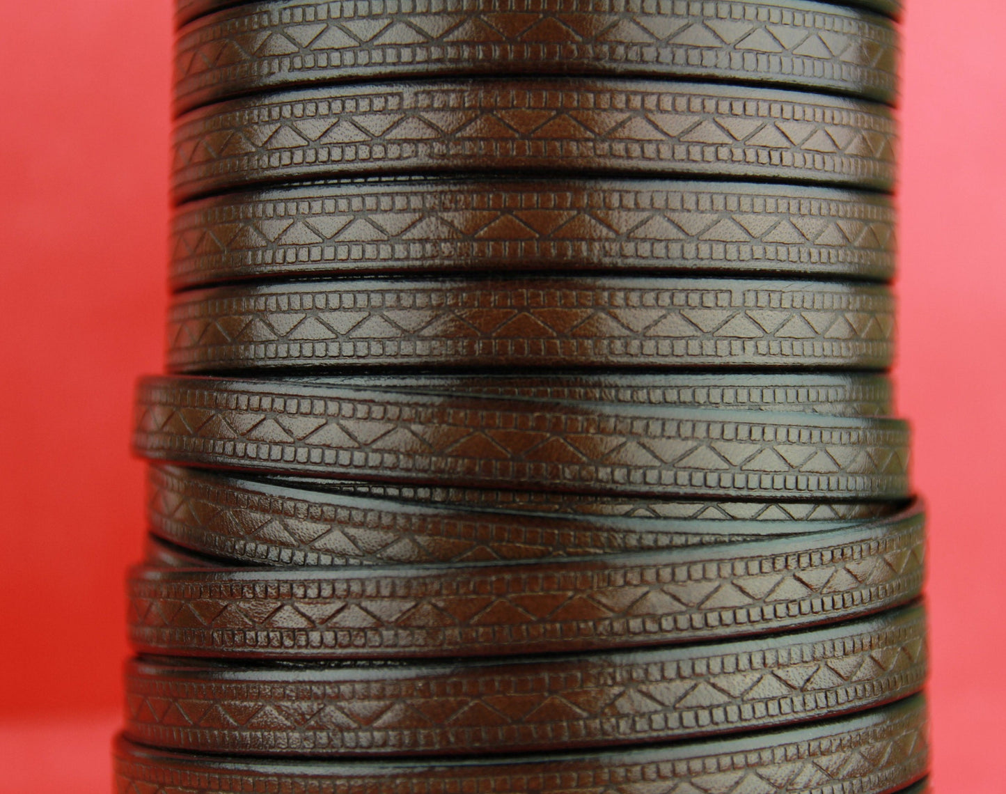 MADE in EUROPE 24" flat leather cord, embossed 10mm dark brown leather cord, genuine leather cord (707/10/37)