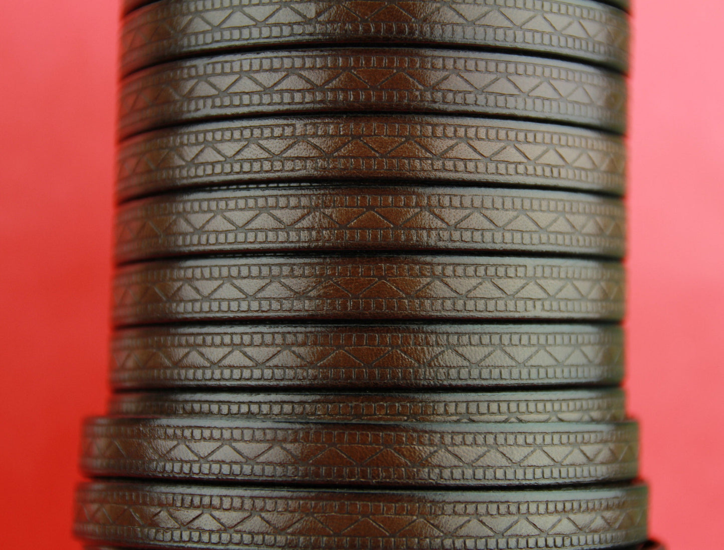 MADE in EUROPE 24" flat leather cord, embossed 10mm dark brown leather cord, genuine leather cord (707/10/37)