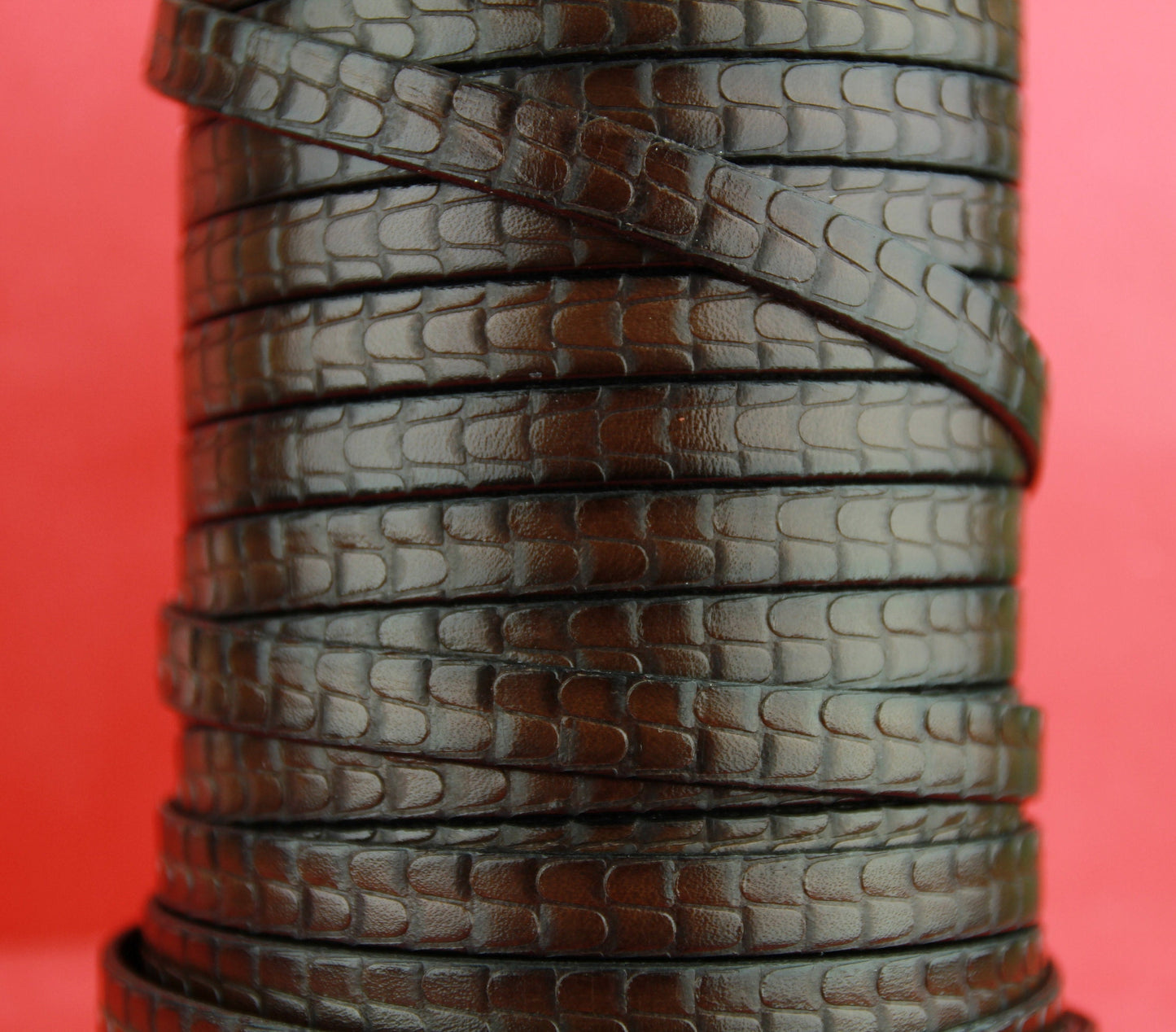 MADE in EUROPE 24" flat leather cord, embossed 10mm dark brown leather cord, genuine leather cord (511/10/37)