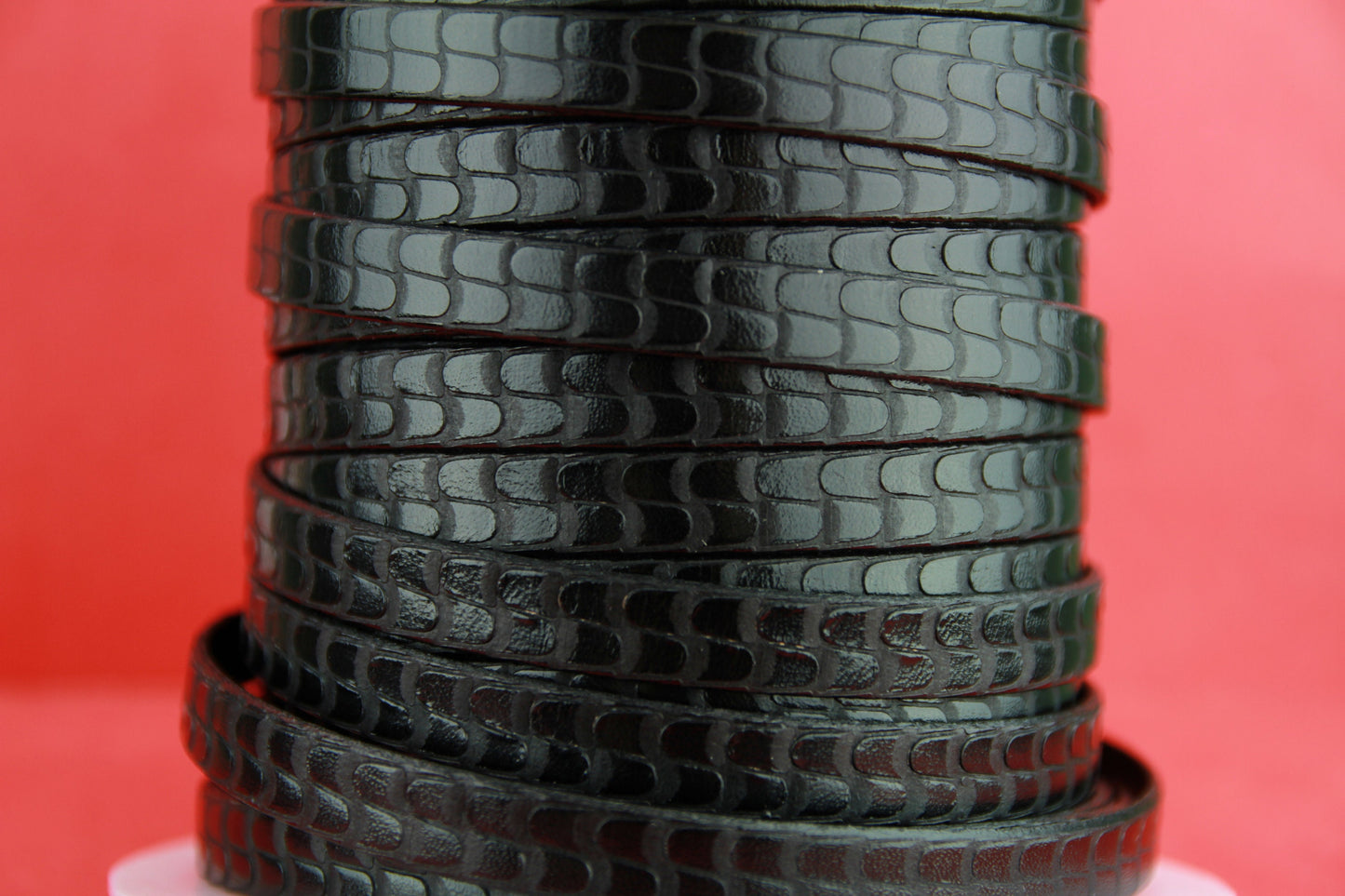 MADE in SPAIN 24" flat leather cord, 10mm flat engraved leather cord for bracelet, embossed 10mm leather cord (511/10/01)