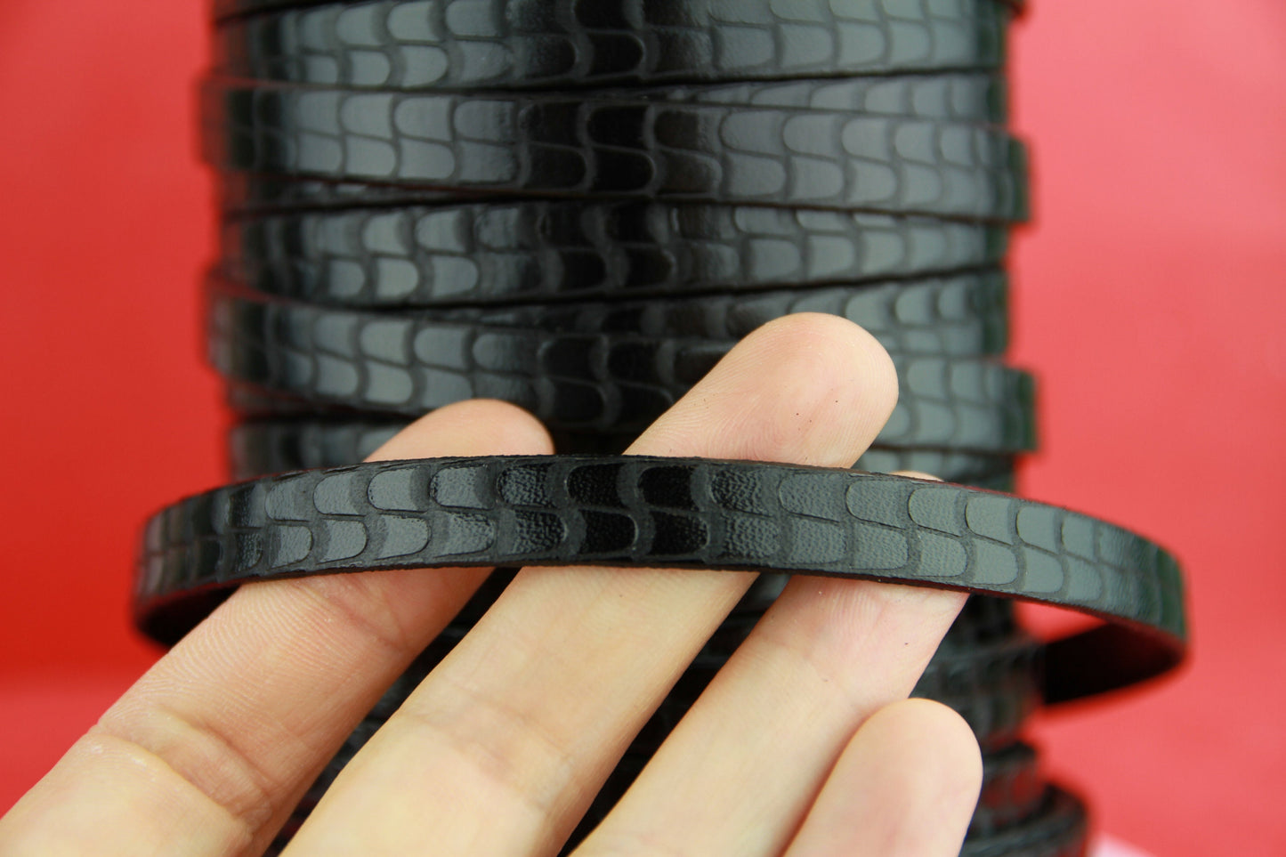 MADE in SPAIN 24" flat leather cord, 10mm flat engraved leather cord for bracelet, embossed 10mm leather cord (511/10/01)