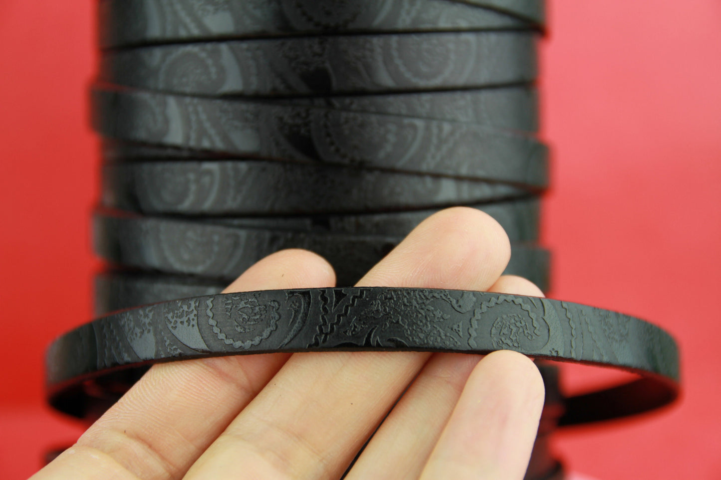 MADE in SPAIN 24" flat leather cord, 10mm flat engraved leather cord for bracelet, embossed 10mm leather cord (503/10/01)