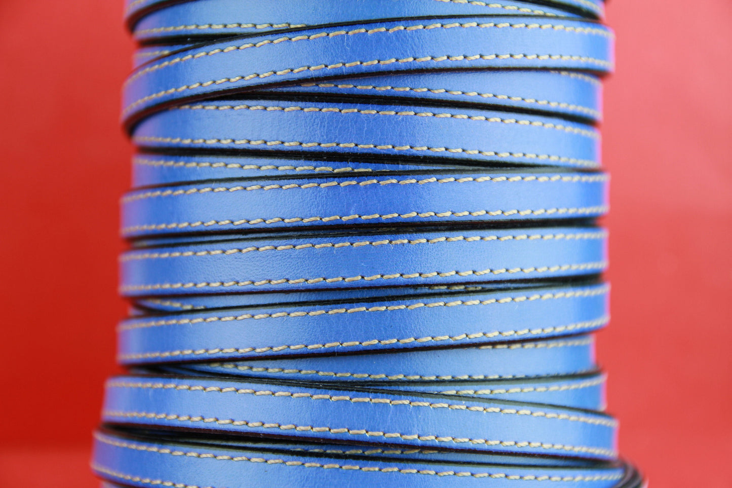 MADE IN SPAIN 24" flat stitched leather cord, light blue 10mm flat leather cord, 10mm stitched leather cord (240/10/28)