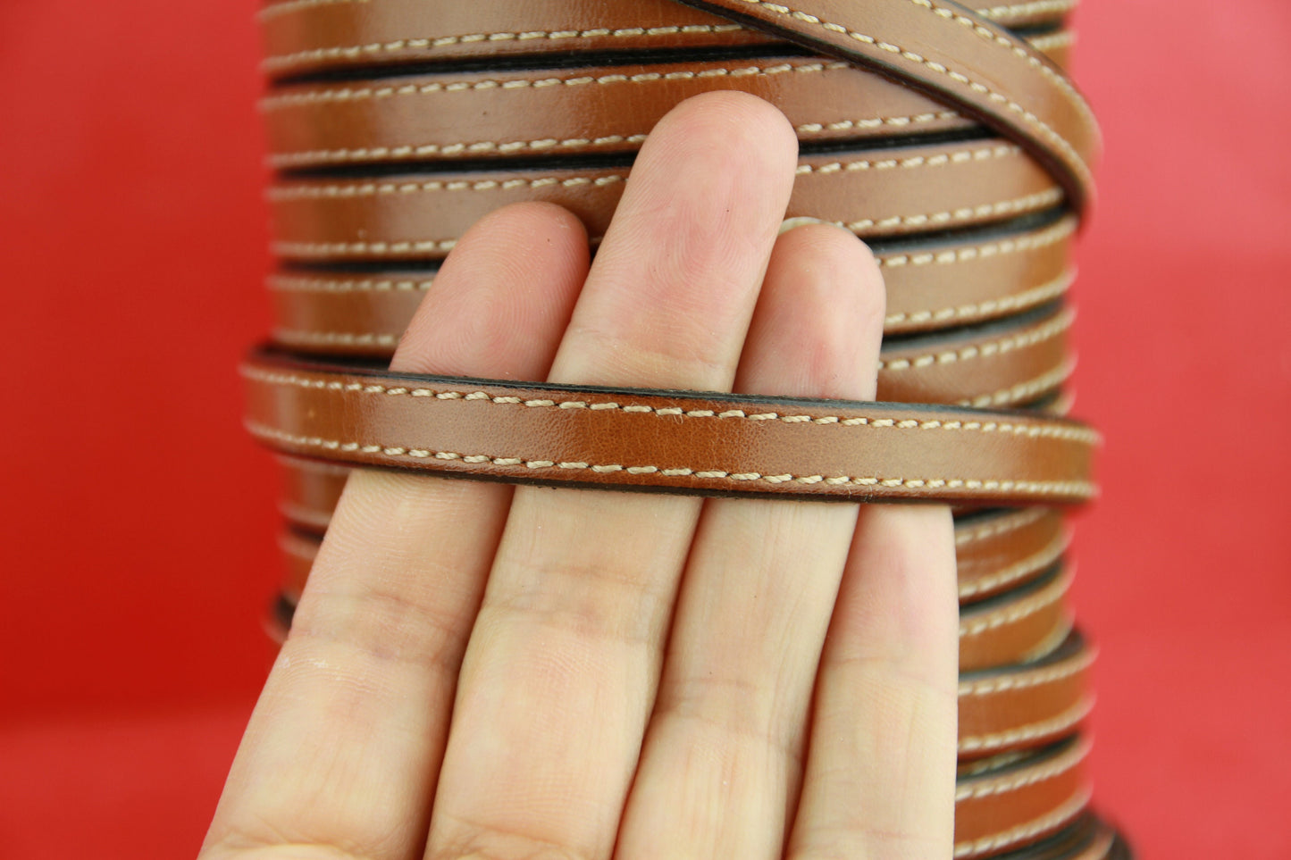 MADE IN SPAIN 24" flat stitched leather cord, brown 10mm flat leather cord, 10mm stitched leather cord (240/10/33)