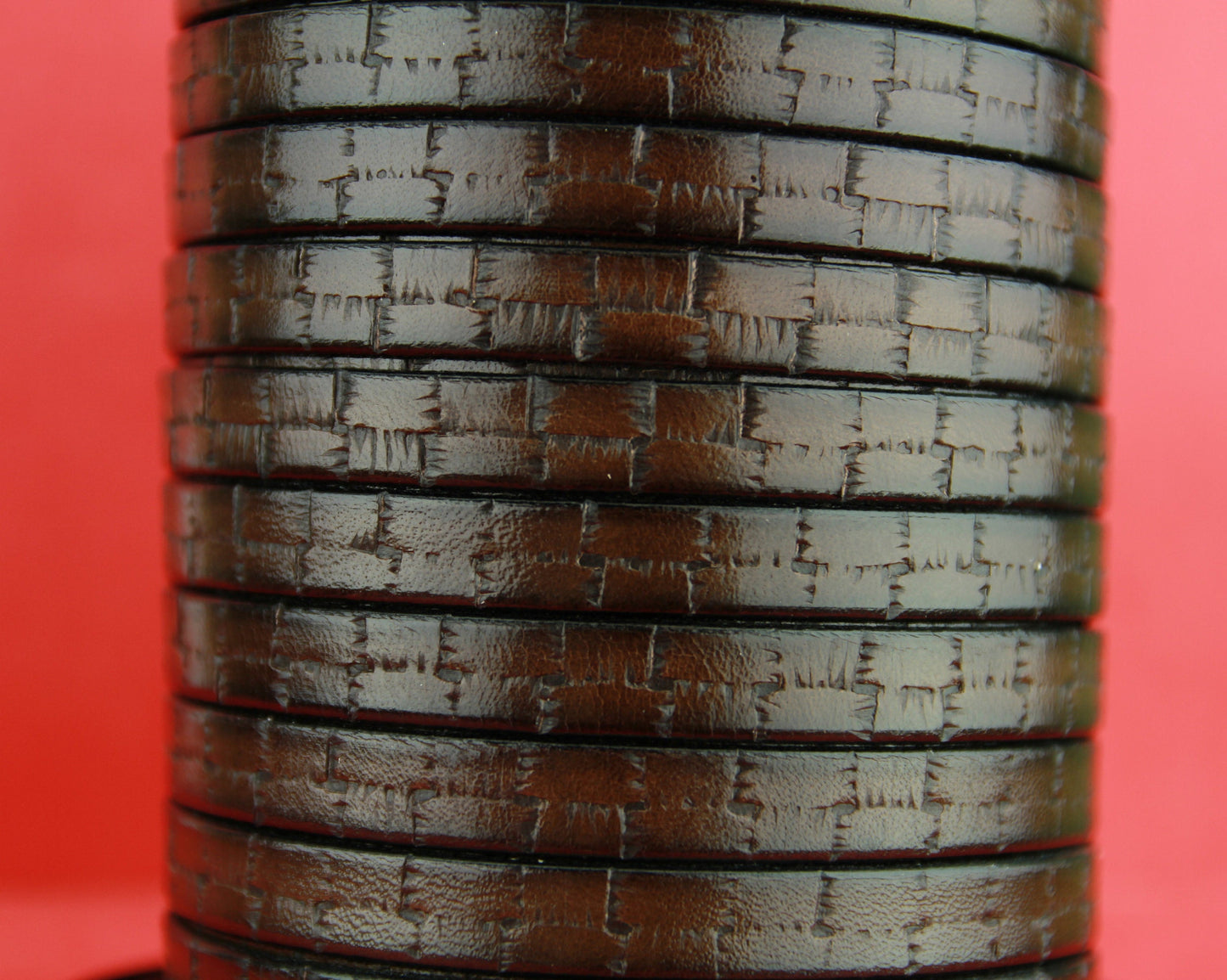 MADE in EUROPE 24" flat leather cord, embossed 10mm dark brown leather cord, genuine leather cord