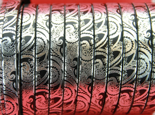 MADE in SPAIN 24" flat leather cord, black engraved leather cord with silver pattern (504/01S)