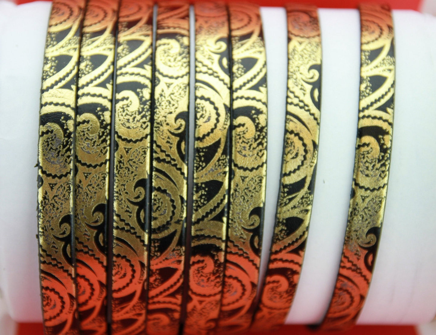 MADE in SPAIN 24" flat leather cord, black engraved leather cord with gold pattern (504/01G)