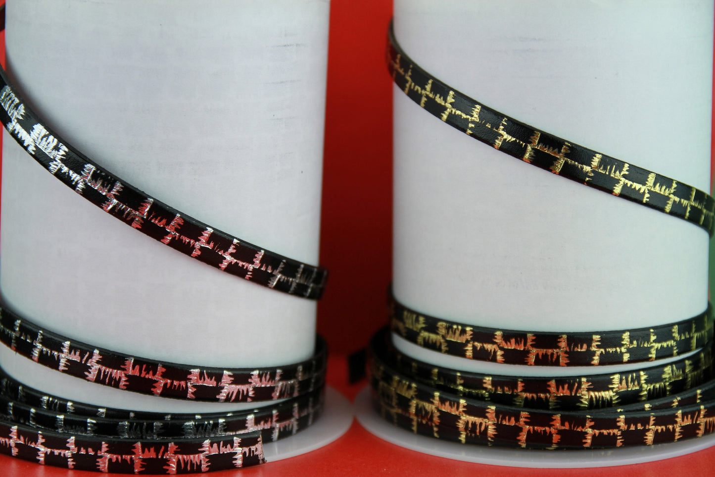 MADE in SPAIN 24" flat leather cord, black engraved leather cord with gold pattern (506/10)