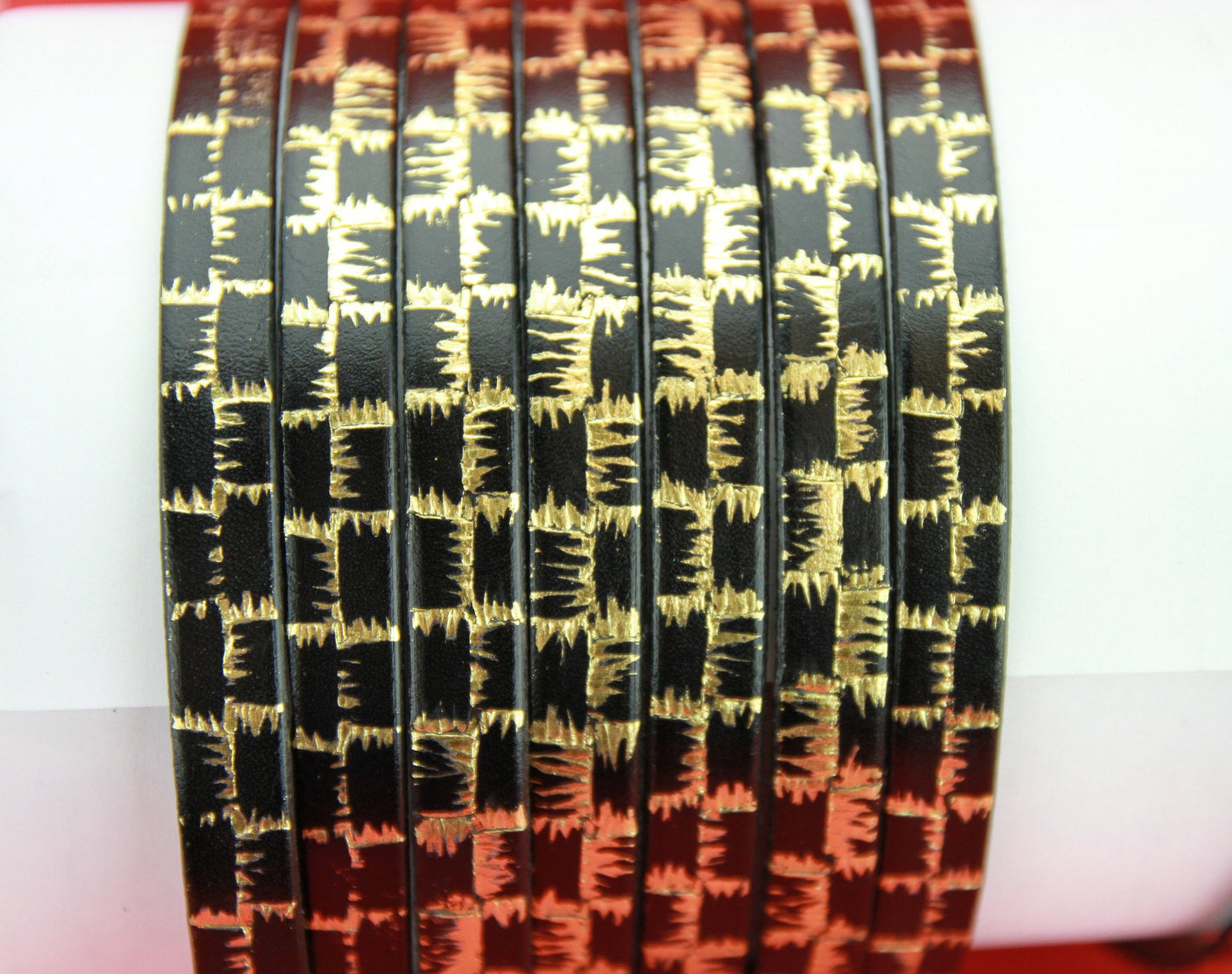 MADE in SPAIN 24" flat leather cord, black engraved leather cord with gold pattern (506/10)