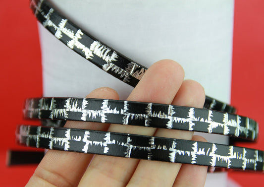 MADE in SPAIN 24" flat leather cord, black engraved leather cord with gold pattern (506/10)