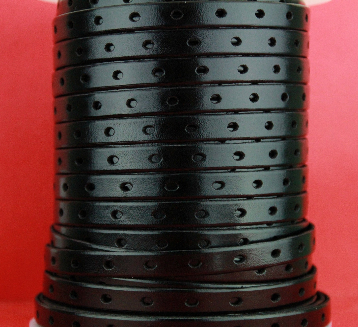 MADE IN SPAIN 24" perforated 10mm leather cord, perforated black leather cord, 10mm plain leather cord