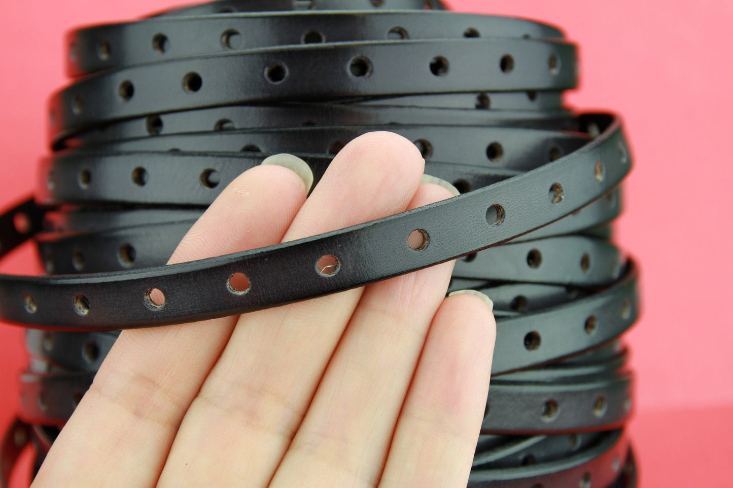 MADE IN SPAIN 24" perforated 10mm leather cord, perforated gray leather cord, 10mm plain leather cord (291/10/40)