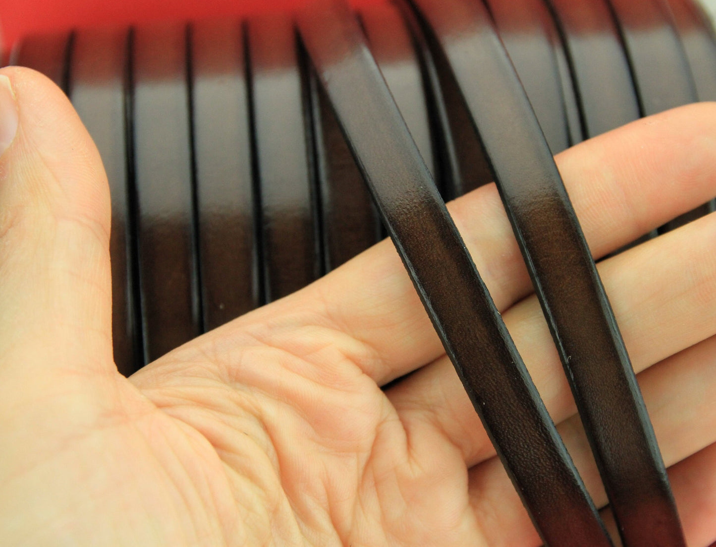 MADE IN SPAIN 24" flat leather cord, brown 10mm flat leather cord, 10mm plain leather cord(221/10/37)