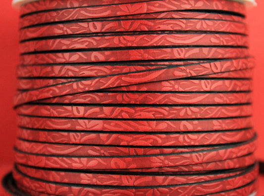 MADE in EUROPE 24'' flat 5mm engraved floral leather cord, 5mm flat leather cord, 5mm embossed leather cord (509/05/12)