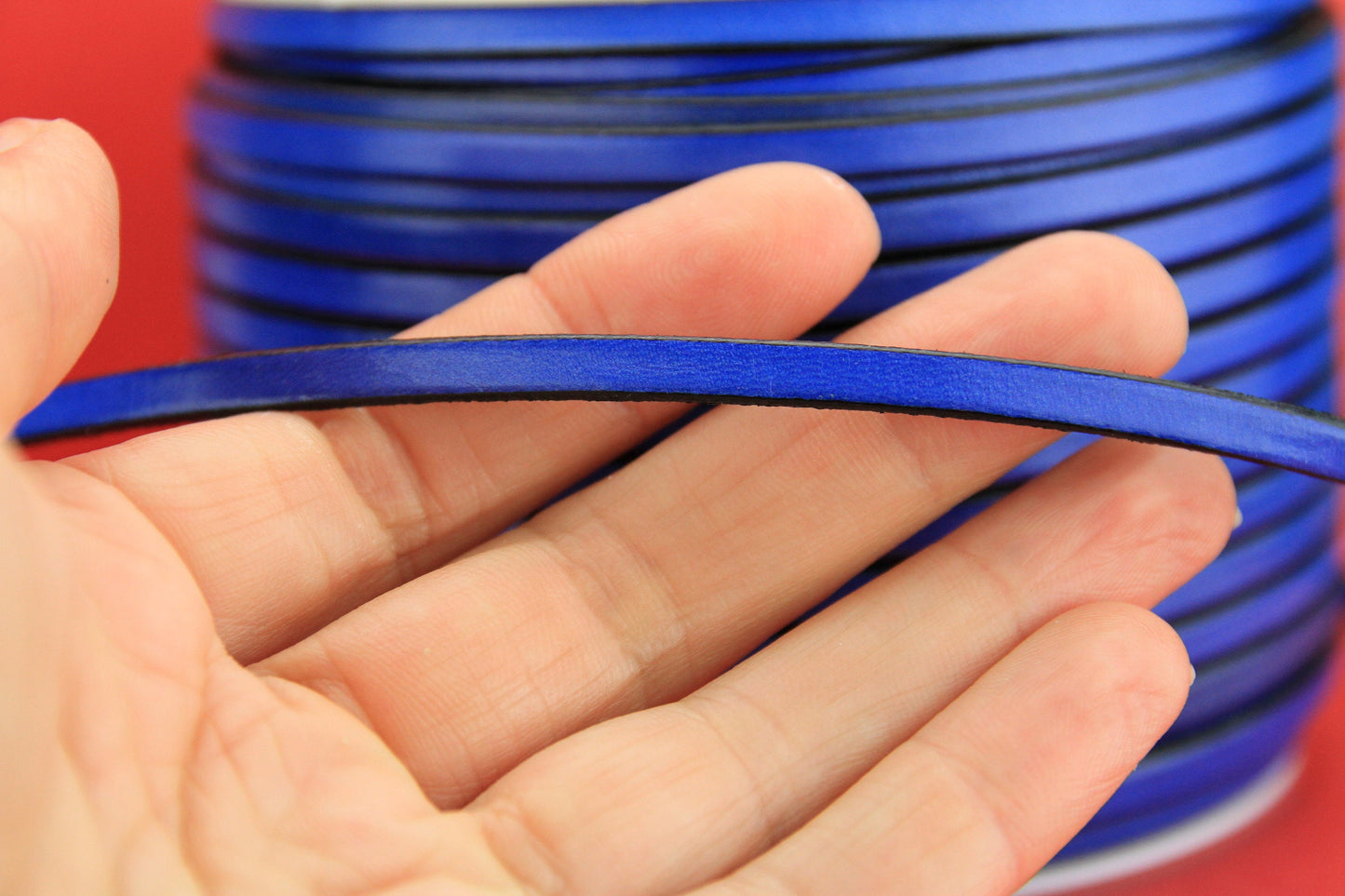 MADE in EUROPE 1 yard of 5mm flat leather cord, genuine leather 5mm strip, blue flat leather cord (221/05/28)