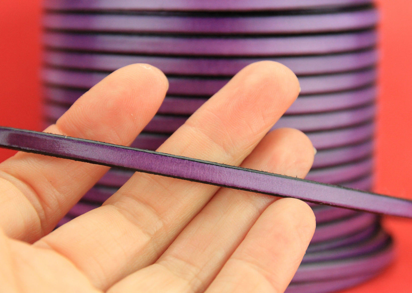 MADE in EUROPE 1 yard of 5mm flat leather cord, genuine leather 5mm strip, 5mm purple leather cord,  flat leather cord (221/05/06)