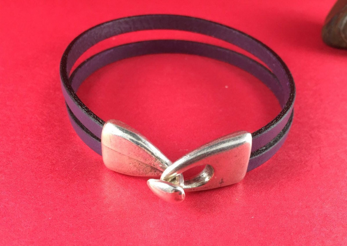 FC0225>> MADE in EUROPE Flat leather cord clasp, hook clasp, plain leather clasp, made in Greece, zamak closure (x5844as)QTY1