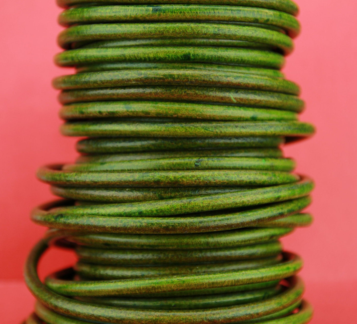 MADE IN SPAIN 2 feet (24"/61cm) green round leather cord, 5mm round leather cord, (5ANIVCA)