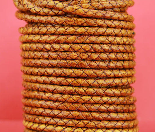 MADE IN SPAIN 24"  5mm braided leather cord, 5mm whisky color braided leather cord, (TR5WHI)