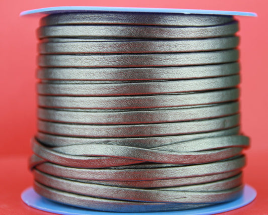 MADE in EUROPE 1 yard of 5mm flat leather cord, folded steel 5mm leather cord, old silver 5mm leather cord (TD5PLOMO)