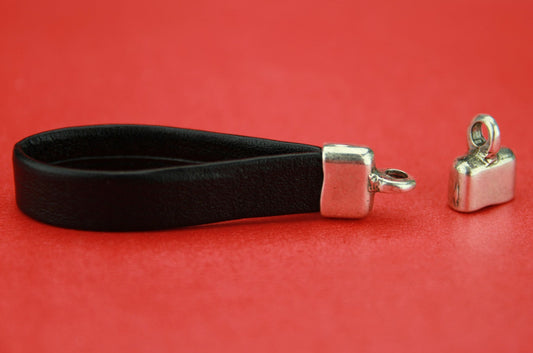 6/3 MADE in EUROPE key holder end cap, flat leather cord 2 end caps, leather cord end caps (7466S)Qty2