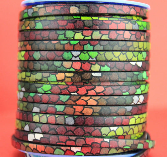 MADE in EUROPE 24'' multi color leather cord, 5mm flat leather cord, 5mm flat multicolor  leather cord (vm5mulescm)
