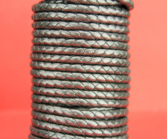 MADE IN SPAIN 24"  5mm braided leather cord, 5mm steel color braided leather cord, (TR5MTPLV)