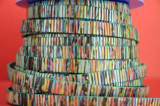 MADE in EUROPE 24'' multi color engraved leather cord, 10mm flat embossed leather cord, (vm10mulcort)