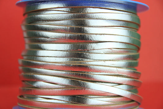 MADE in EUROPE 1 yard of 5mm flat leather cord, molded silver 5mm leather cord, silver 5mm leather cord (vm5mtpla)