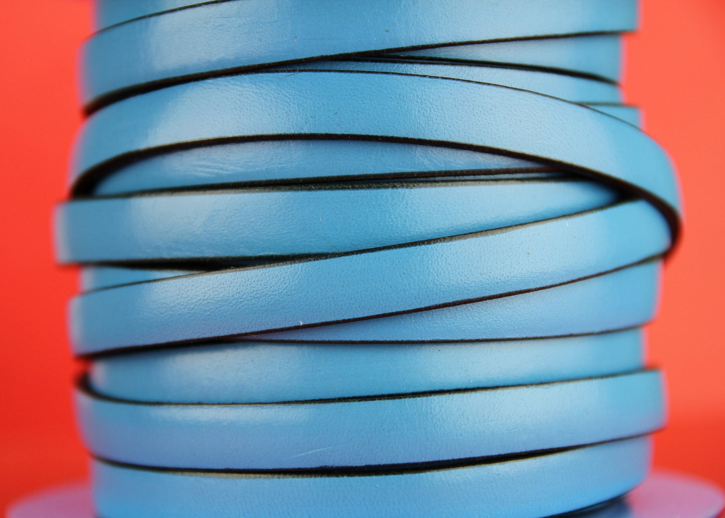 MADE IN SPAIN 24" light blue 10mm flat leather cord, 10mm plain light blue leather cord (VM10AZC)