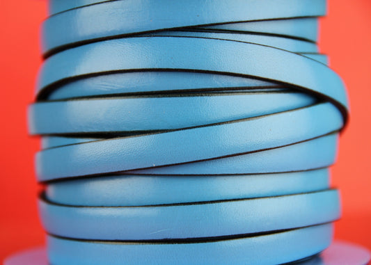 MADE IN SPAIN 24" light blue 10mm flat leather cord, 10mm plain light blue leather cord (VM10AZC)