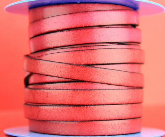 MADE IN SPAIN 24" flat leather cord, fucsia10mm flat leather cord, 10mm fuxia leather cord (VM10FUC)