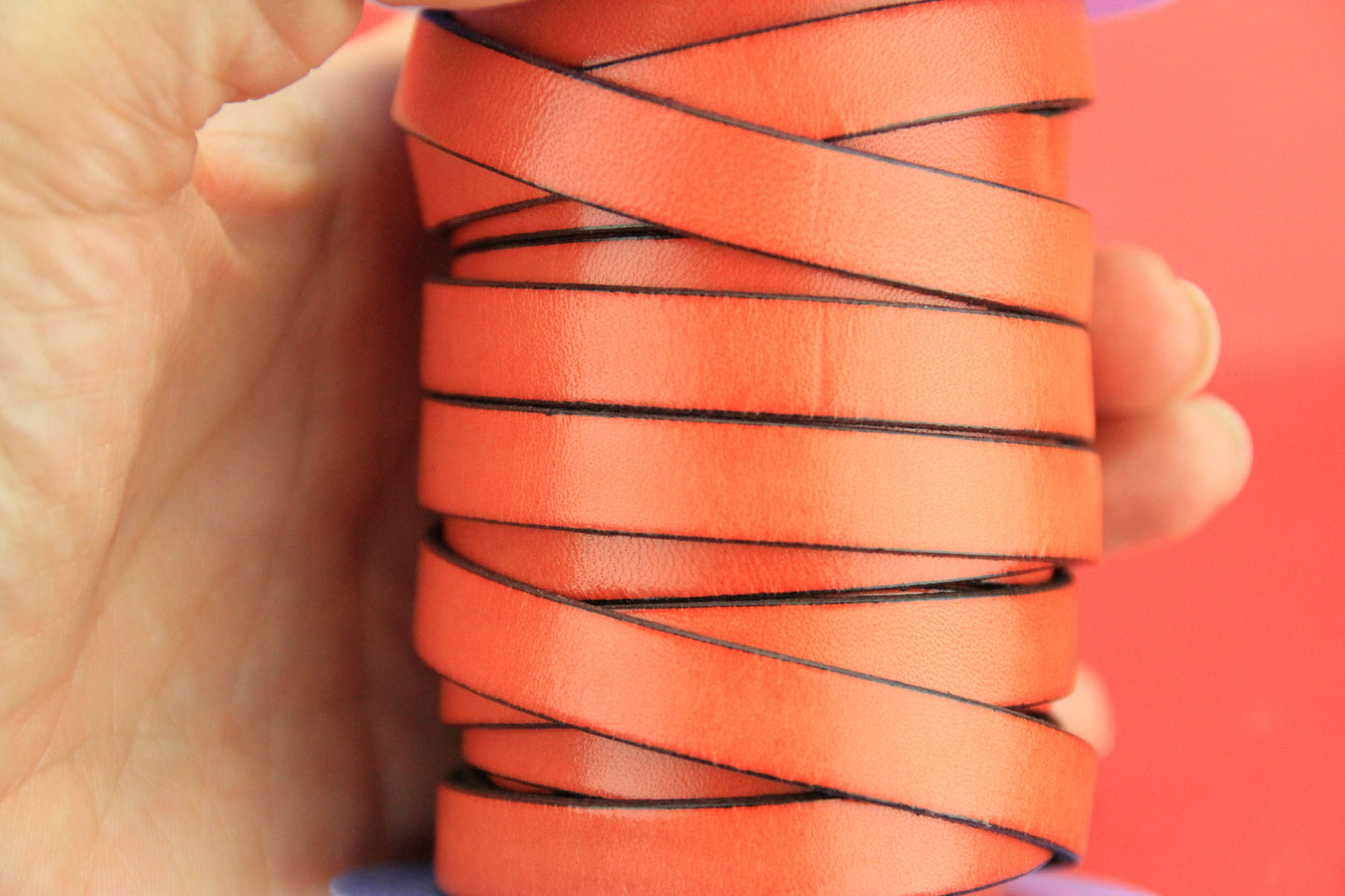 MADE in SPAIN 24" flat leather cord, 10mm flat leather cord, orange leather cord, leather cord for bracelet (VM10NAR)