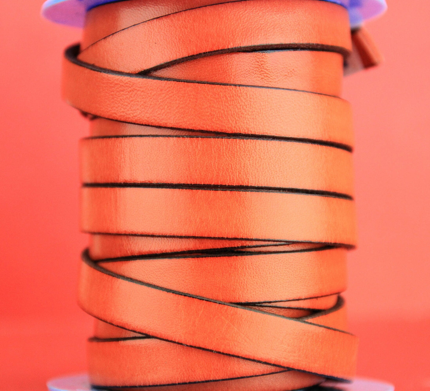 MADE in SPAIN 24" flat leather cord, 10mm flat leather cord, orange leather cord, leather cord for bracelet (VM10NAR)