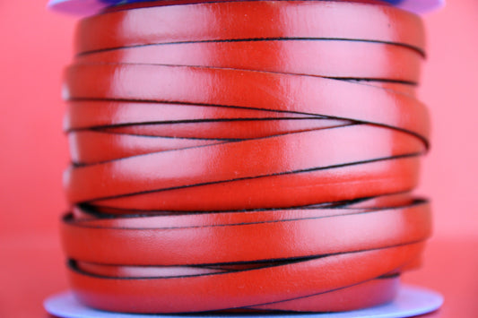 MADE IN SPAIN 24" flat leather cord, red flat leather cord, 10mm flat leather cord (VM10ROJO)