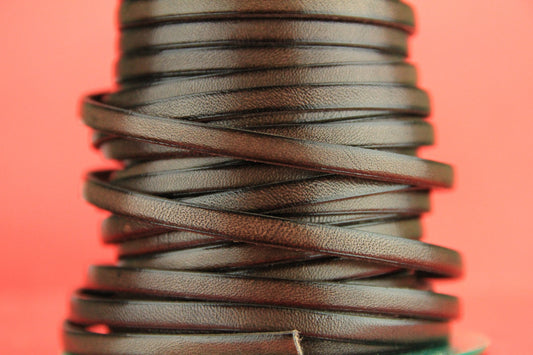 MADE in EUROPE 1 yard of 5mm flat leather cord, genuine leather 5mm strip, brown flat leather cord (MARF5SPBROWN)