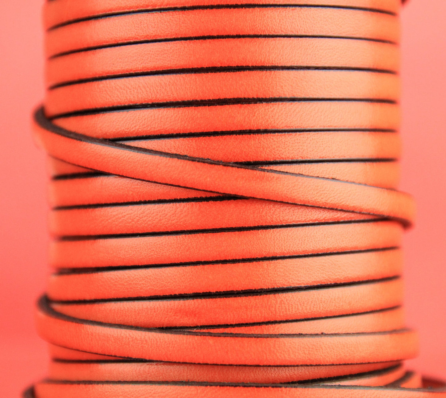 MADE in EUROPE 1 yard of 5mm flat leather cord, genuine leather 5mm strip, 5mm orange leather cord (MARF5NAR)