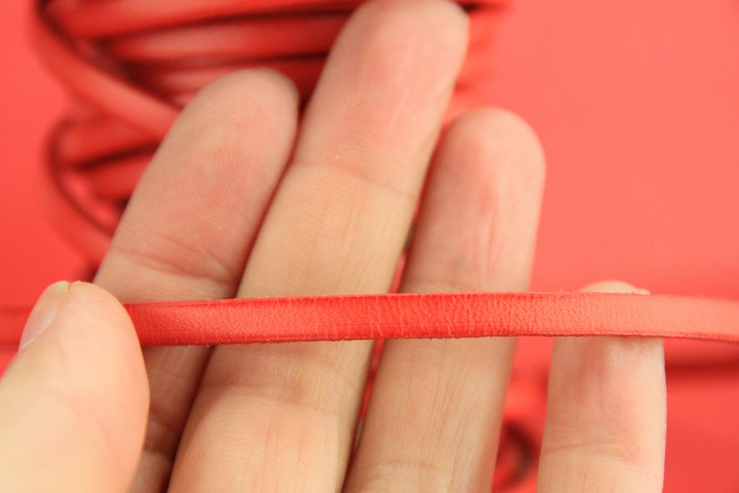 MADE in EUROPE 1 yard of 5mm flat leather cord,coral leather cord 5mm, flat coral 5mm leather cord (MARF5COR)