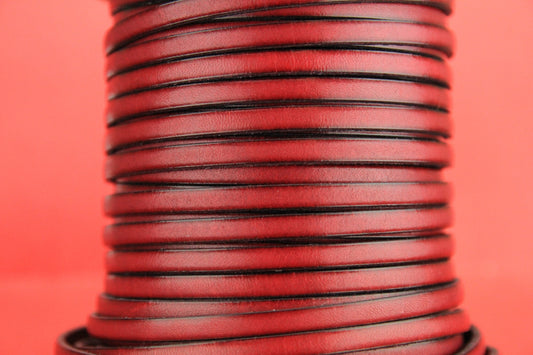 MADE in EUROPE 1 yard of 5mm flat leather cord, 5mm genuine plum leather cord, flat 5mm real leather cord (MARF5CIR)