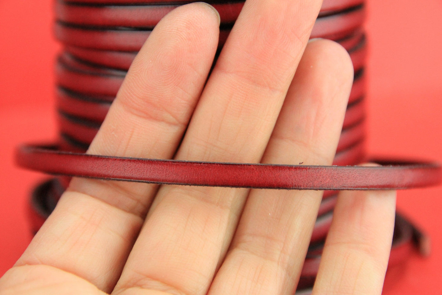 MADE in EUROPE 1 yard of 5mm flat leather cord, 5mm genuine plum leather cord, flat 5mm real leather cord (MARF5CIR)