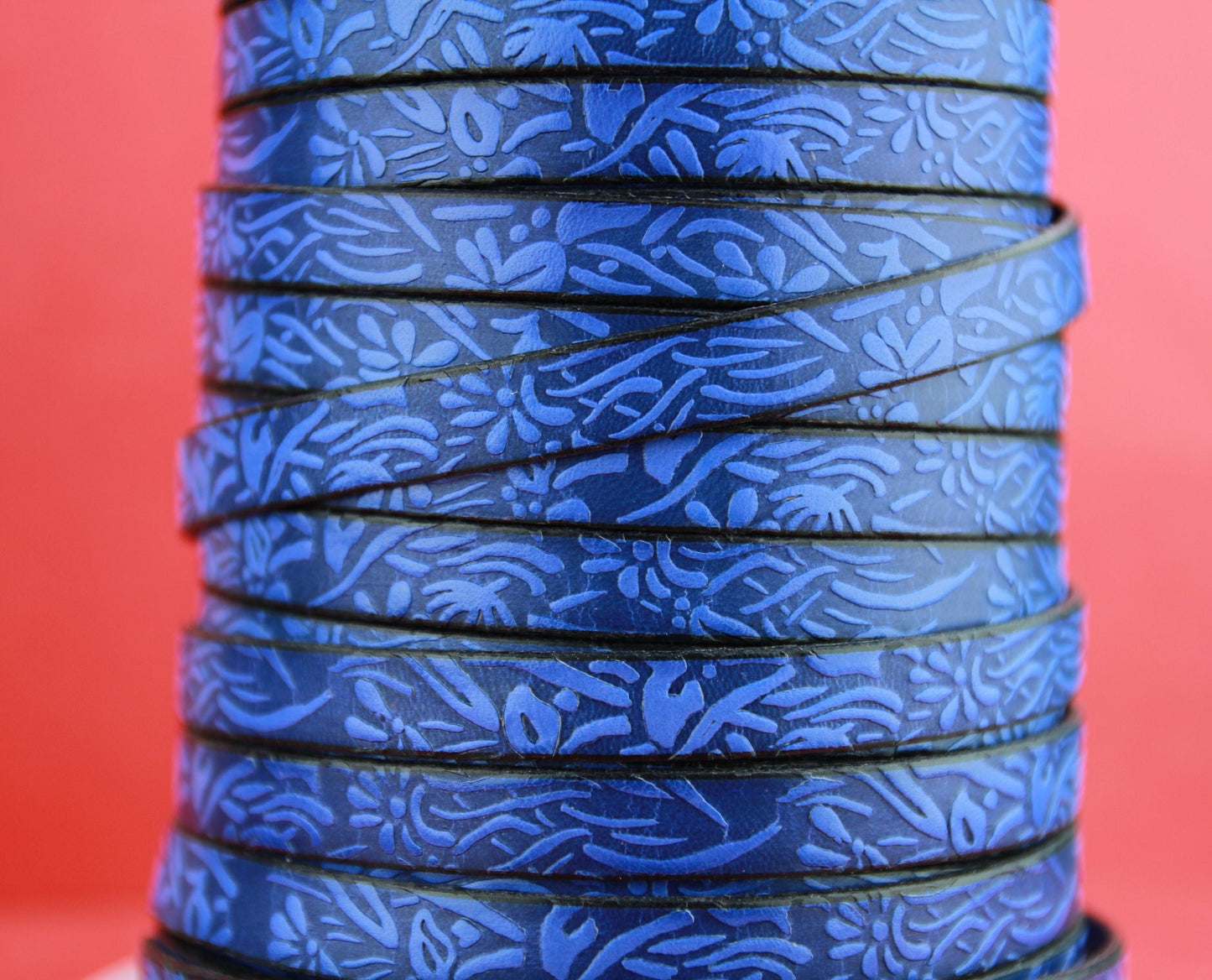 MADE in SPAIN 24" of floral leather cord, 10mm flat engraved leather cord for bracelet, embossed 10mm leather cord (509/10/28)