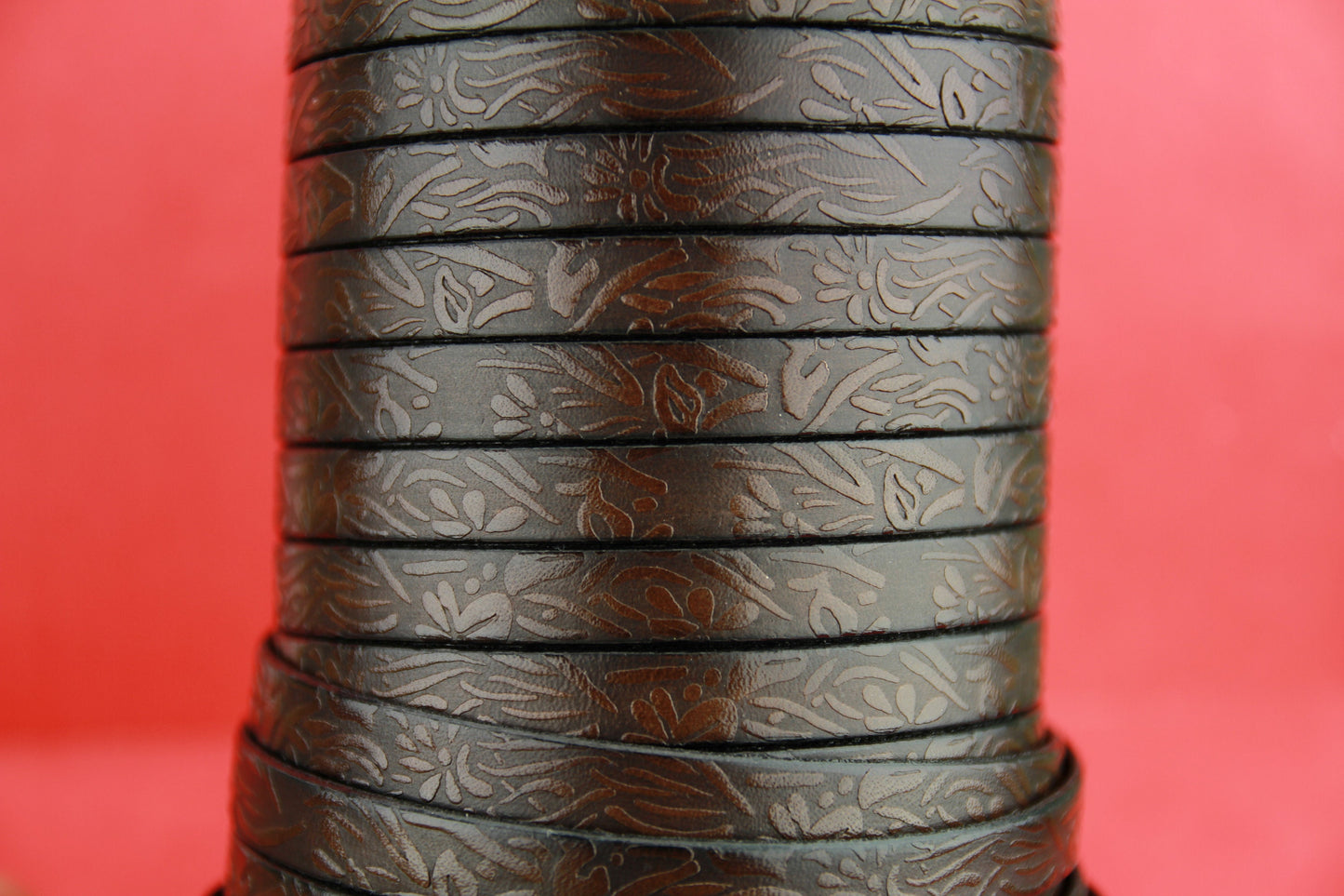 MADE in EUROPE 24" flat leather cord, embossed 10mm dark brown leather cord, genuine leather cord (509/10/37)