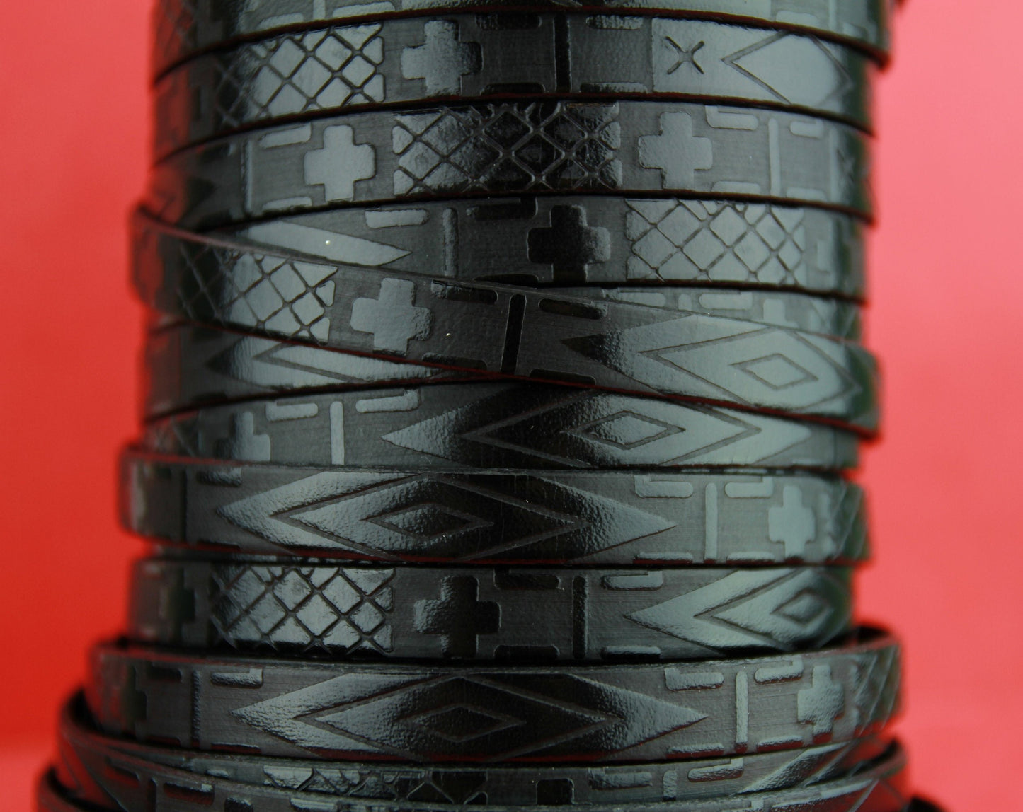 MADE in SPAIN 24" flat leather cord, 10mm flat engraved leather cord for bracelet, embossed 10mm leather cord (705/10/01)
