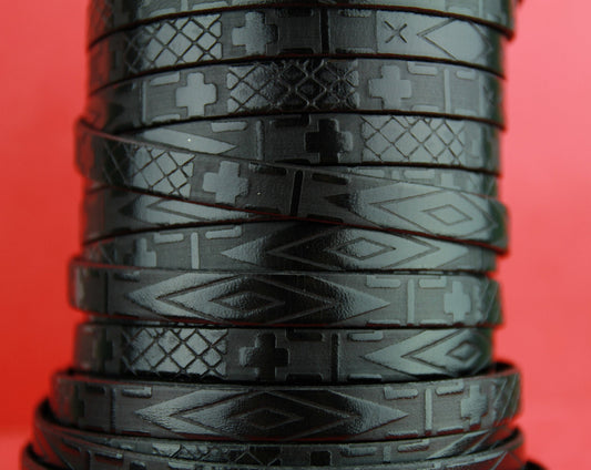 MADE in SPAIN 24" flat leather cord, 10mm flat engraved leather cord for bracelet, embossed 10mm leather cord (705/10/01)