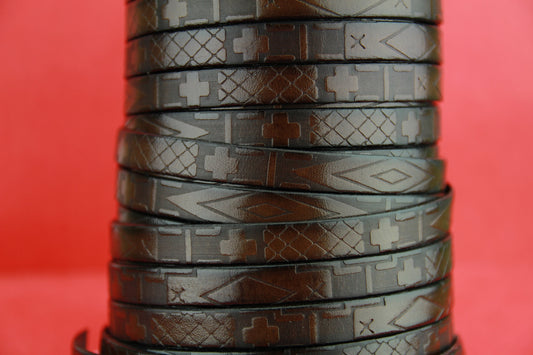 MADE in EUROPE 24" flat leather cord, embossed 10mm dark brown leather cord, genuine leather cord (705/10/37)