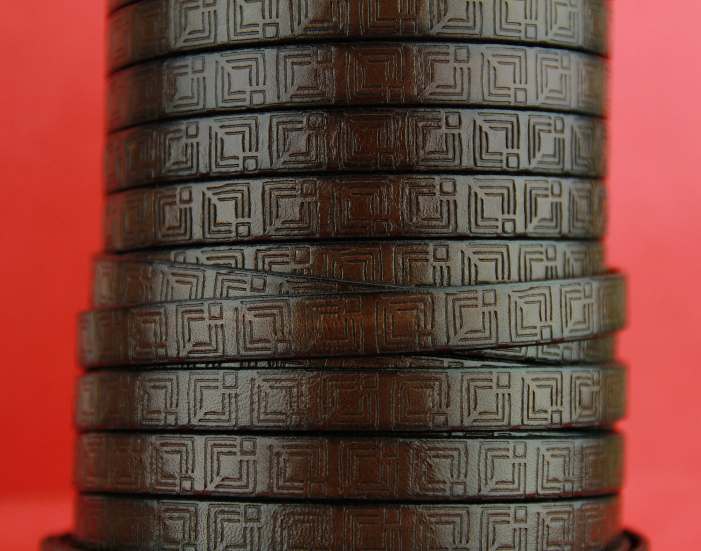 MADE in EUROPE 24" flat leather cord, embossed 10mm dark brown leather cord, genuine leather cord (706/10/37)