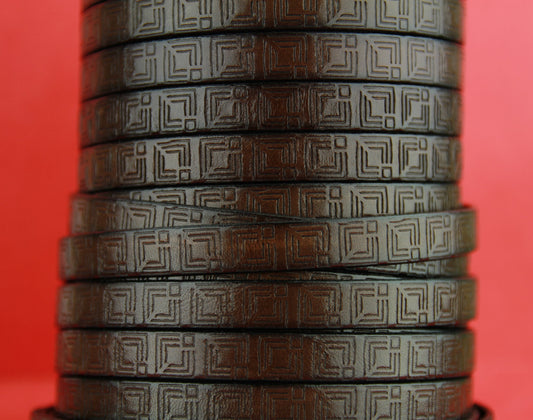 MADE in EUROPE 24" flat leather cord, embossed 10mm dark brown leather cord, genuine leather cord (706/10/37)