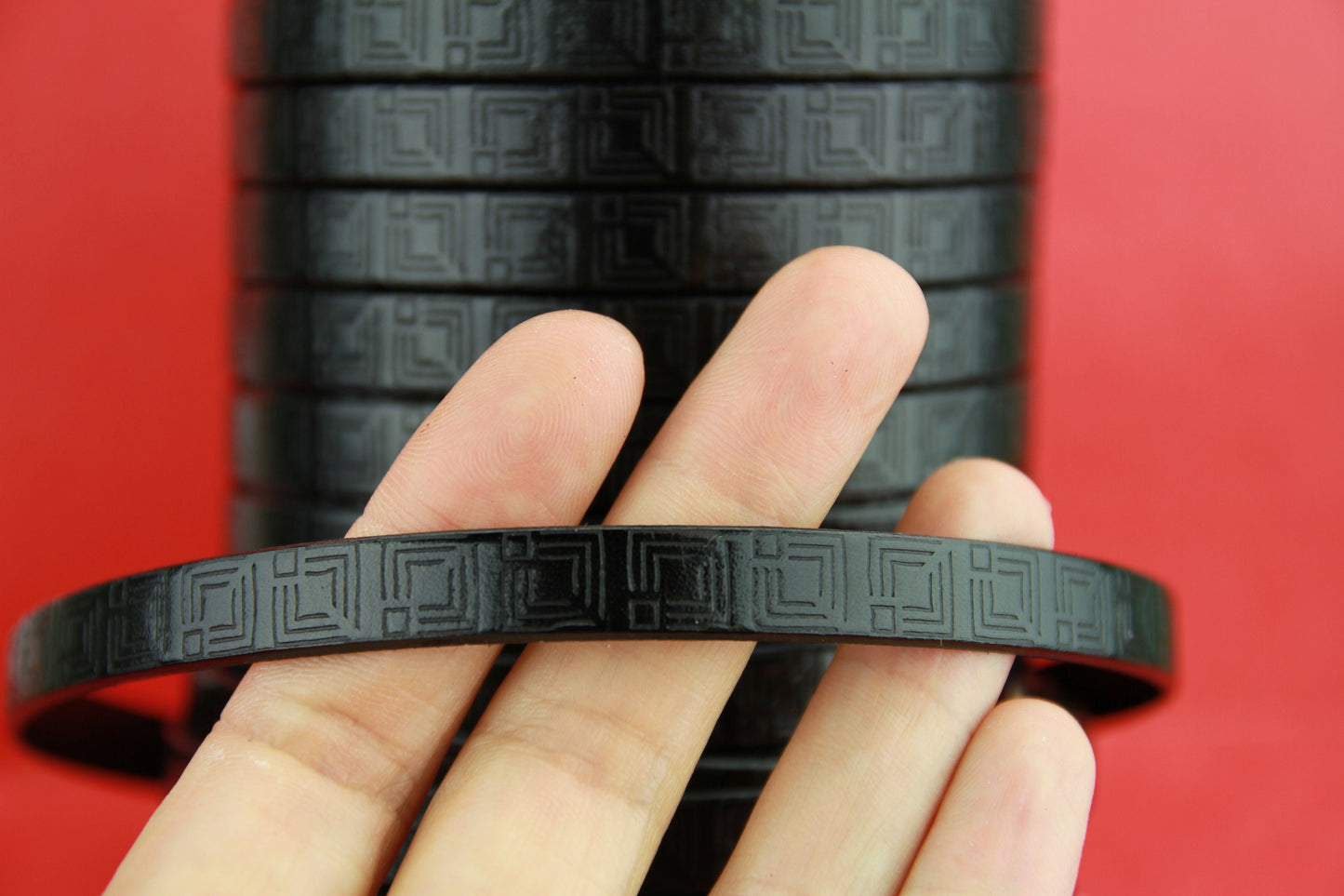 MADE in SPAIN 24" flat leather cord, 10mm flat engraved leather cord for bracelet, embossed 10mm leather cord