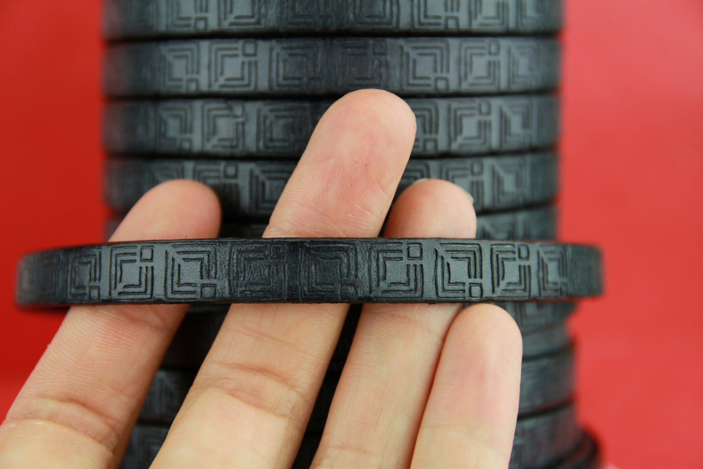 MADE in SPAIN 24" flat leather cord, 10mm flat engraved leather cord for bracelet, embossed 10mm leather cord