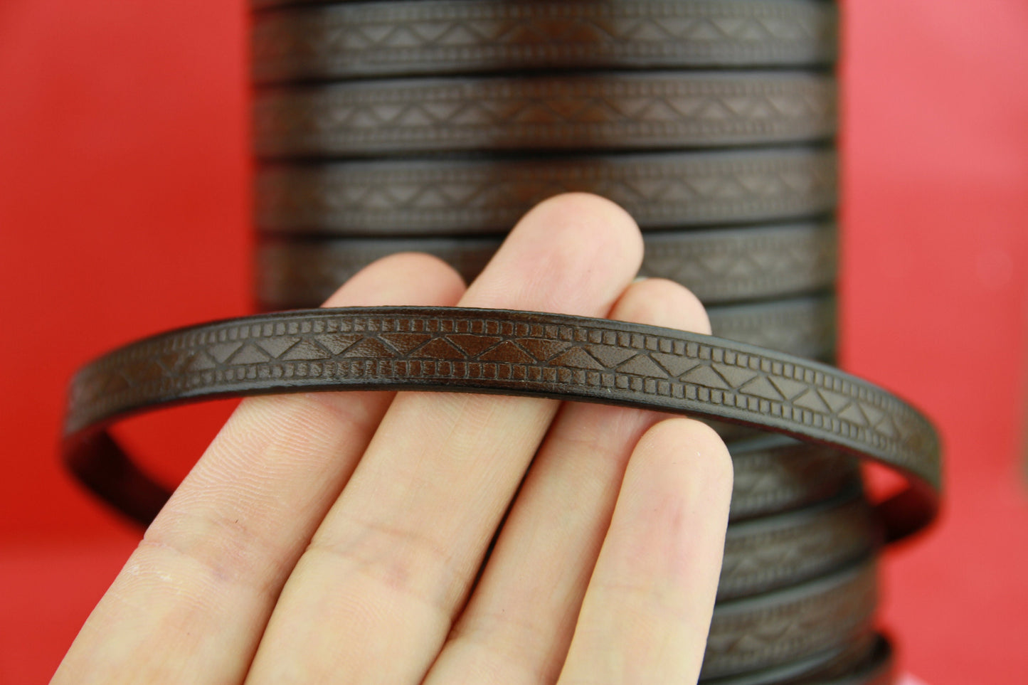 MADE in EUROPE 24" flat leather cord, embossed 10mm dark brown leather cord, genuine leather cord (707/10/37)